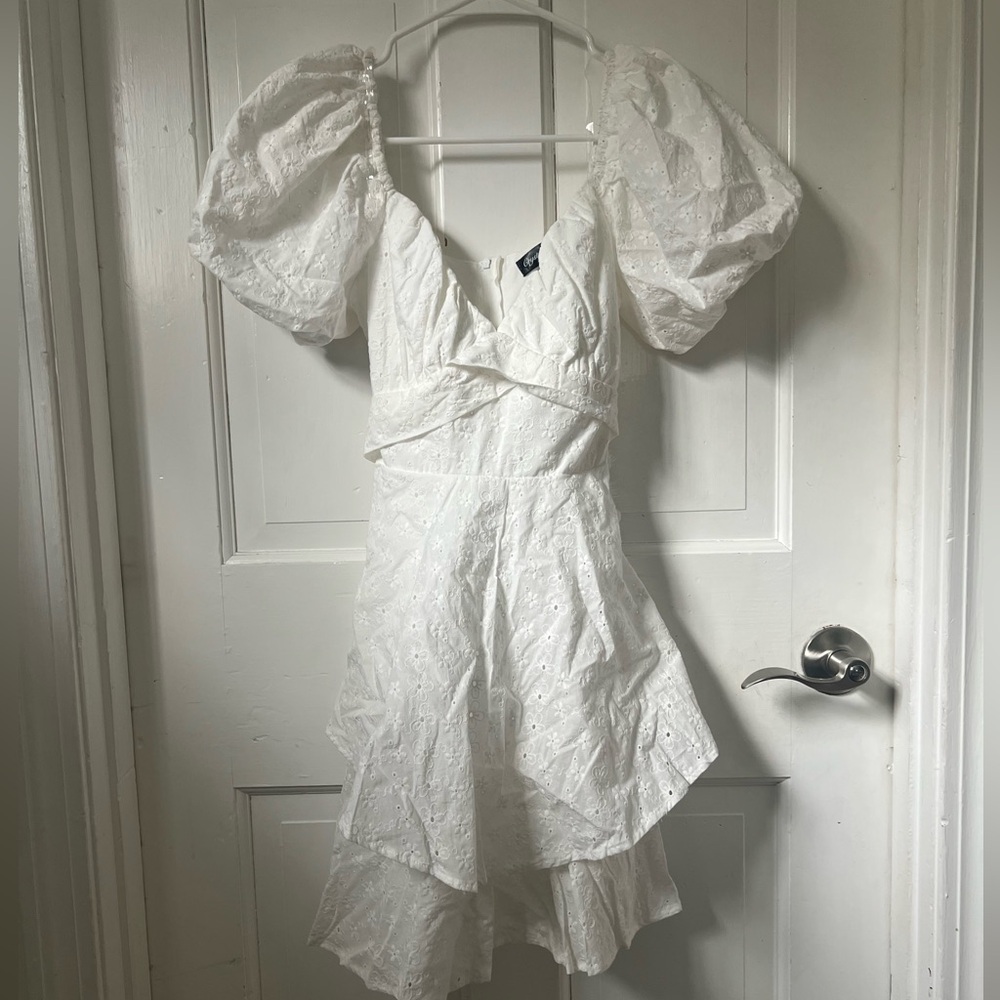 Crystal Doll White Puff Sleeve Mini Dress